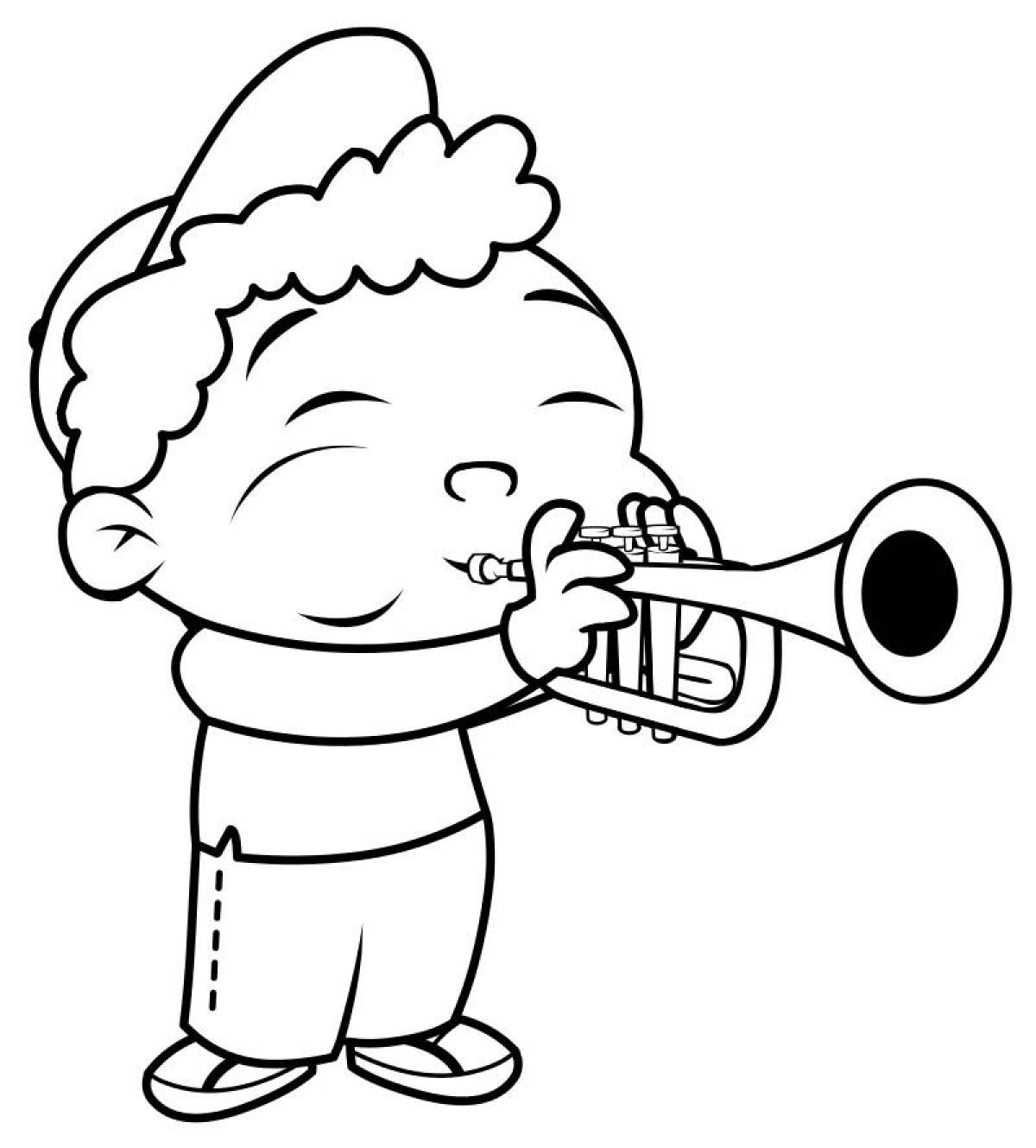 Раскраска мальчик с трубой