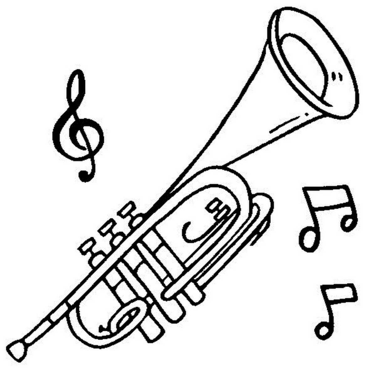 Trumpet and sheet music coloring page