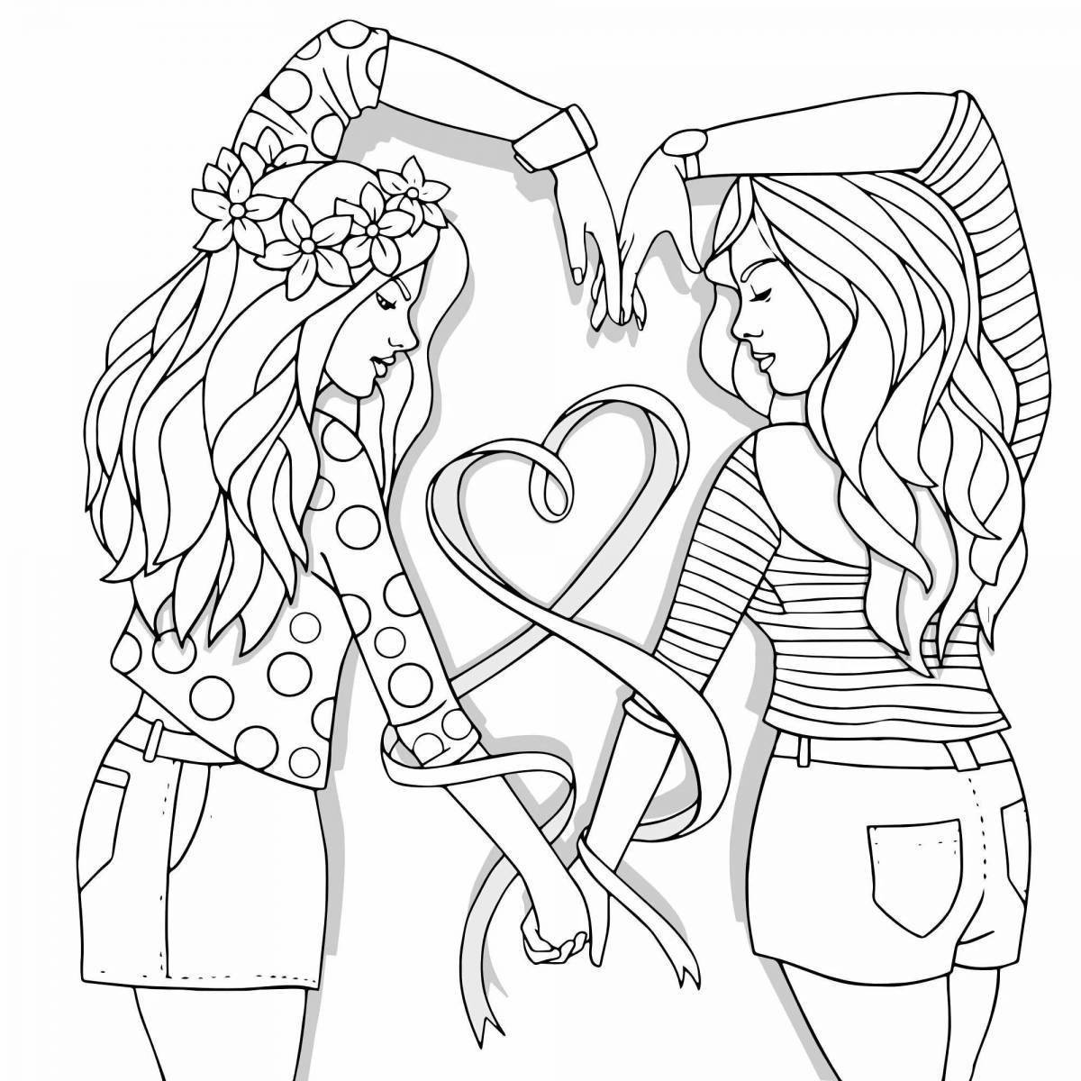 Рисунок две девочки подружки раскраска
