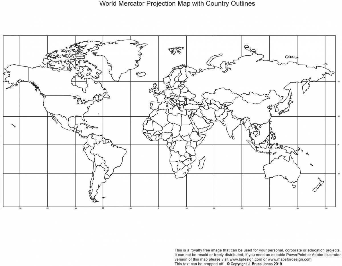 Карта мира разукрашка со странами