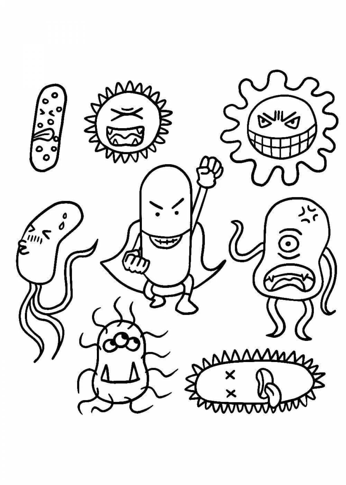 Игривая страница раскраски микробов для детей