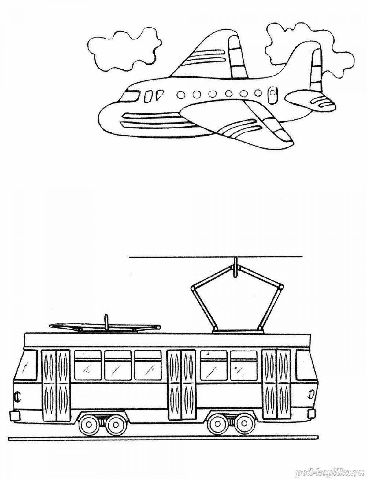 Adorable tram coloring book for kids