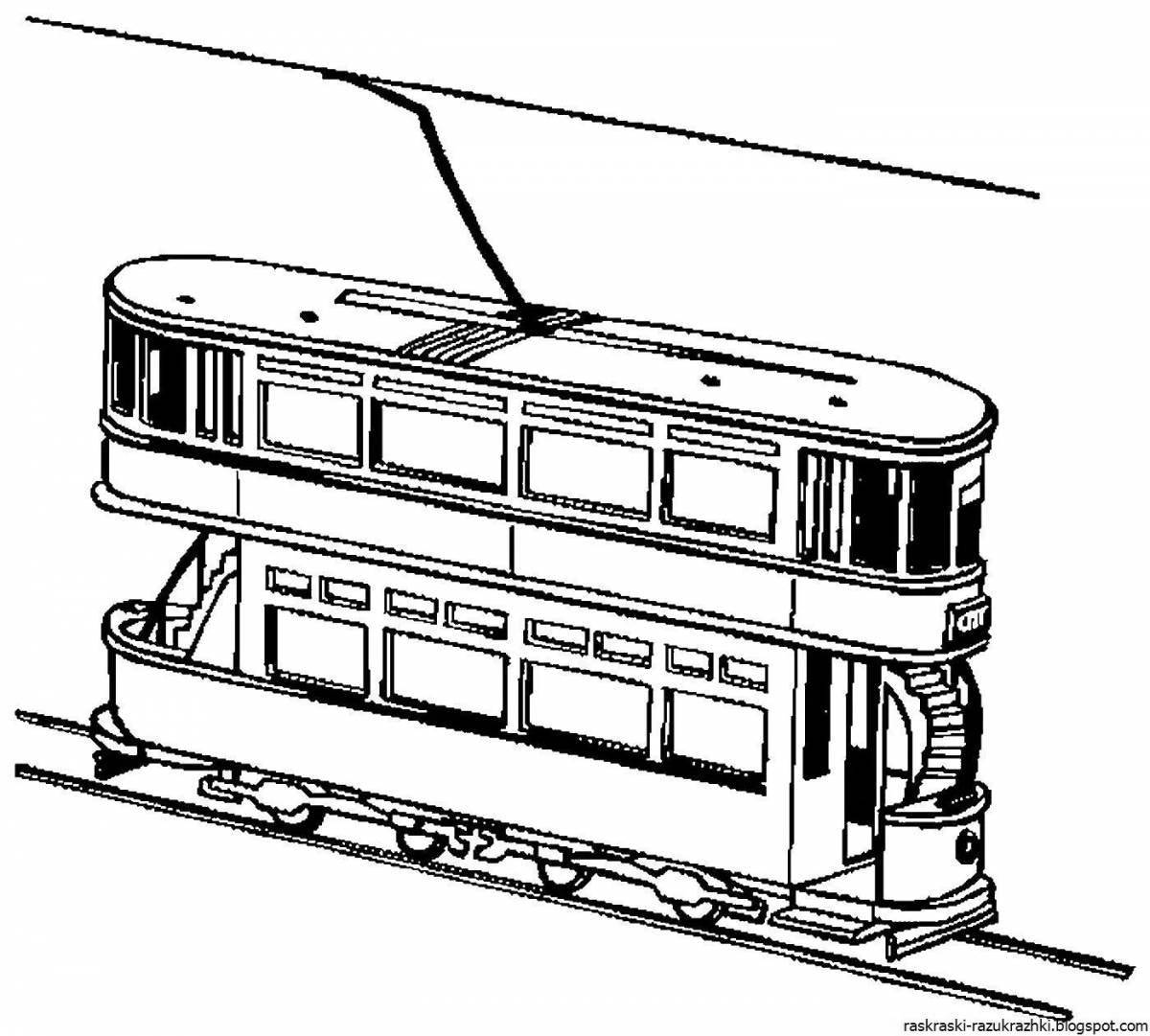 Анимированная страница раскраски трамваев для детей