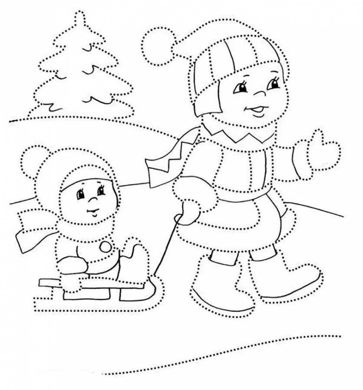 Animated winter fun coloring page