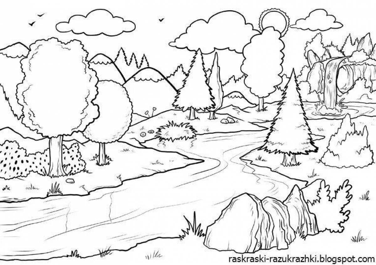 Idyllic river coloring page