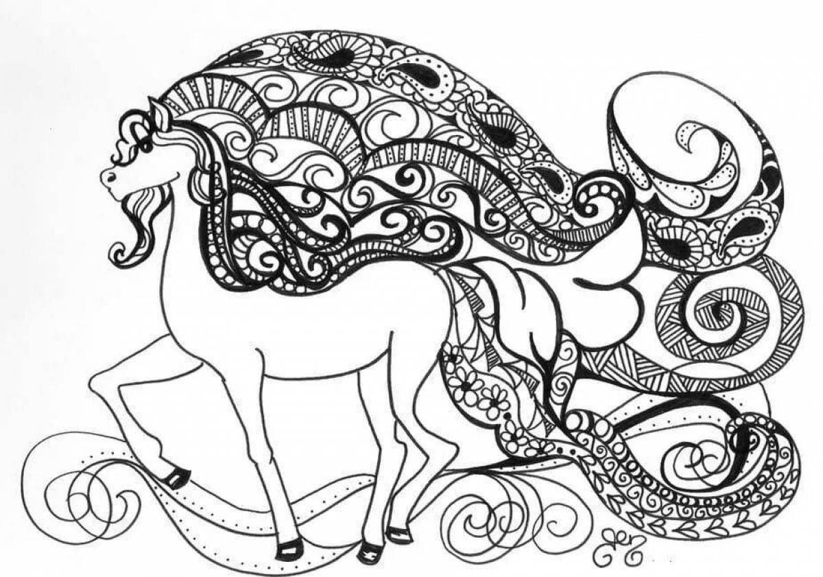 Раскраска Лошадь | Раскраски антистресс Животные. Сложные раскраски-антистресс с животными.