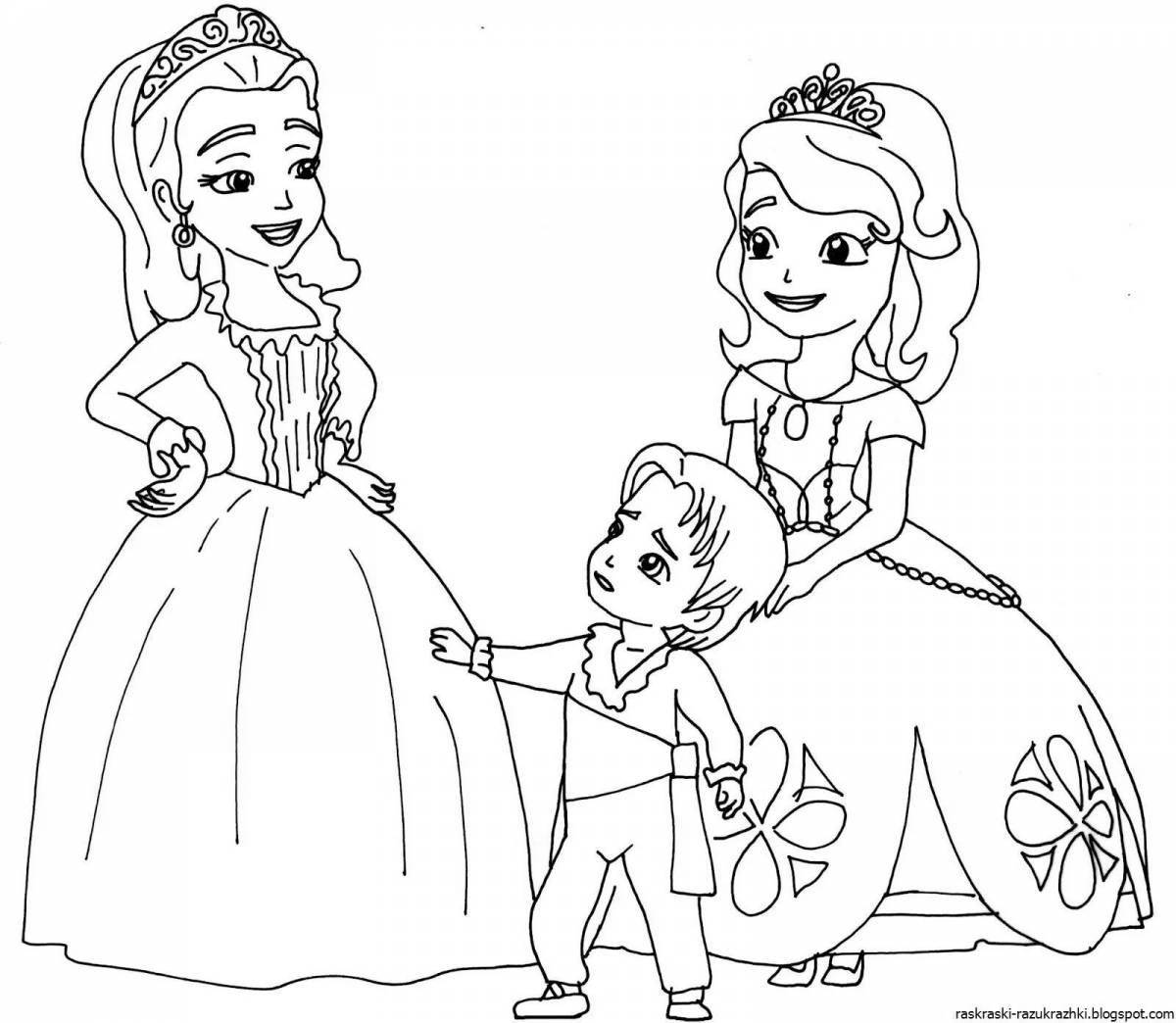 Гламурная раскраска принцесса софия для детей