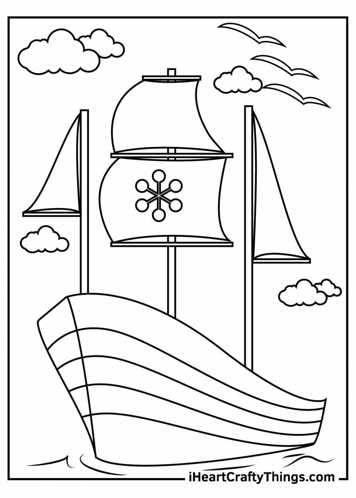 Coloring book funny boat for children 5-6 years old