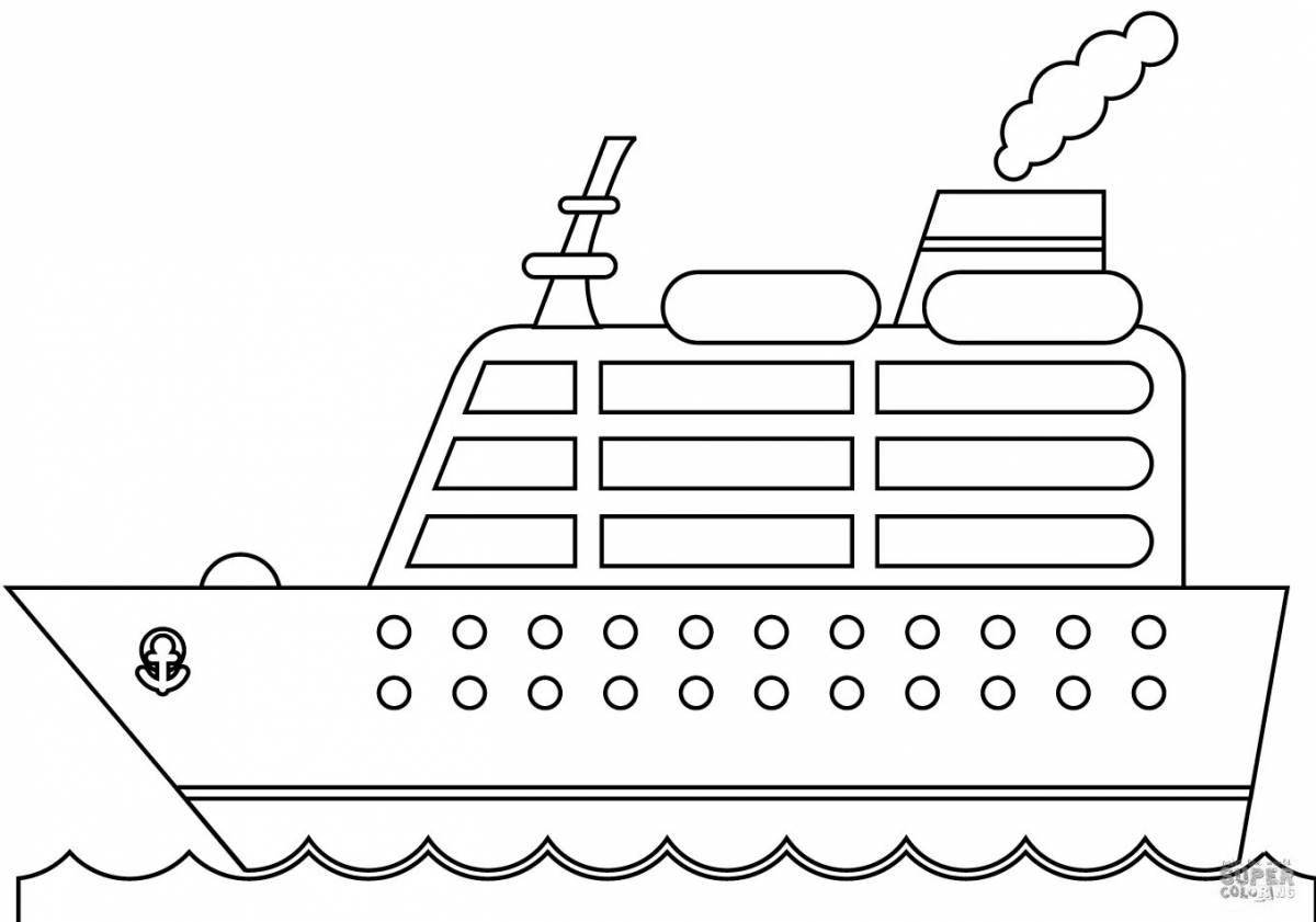 Playful boat coloring page for 5-6 year olds
