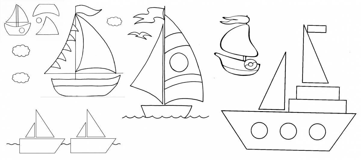 Coloring boat with paints for children 5-6 years old