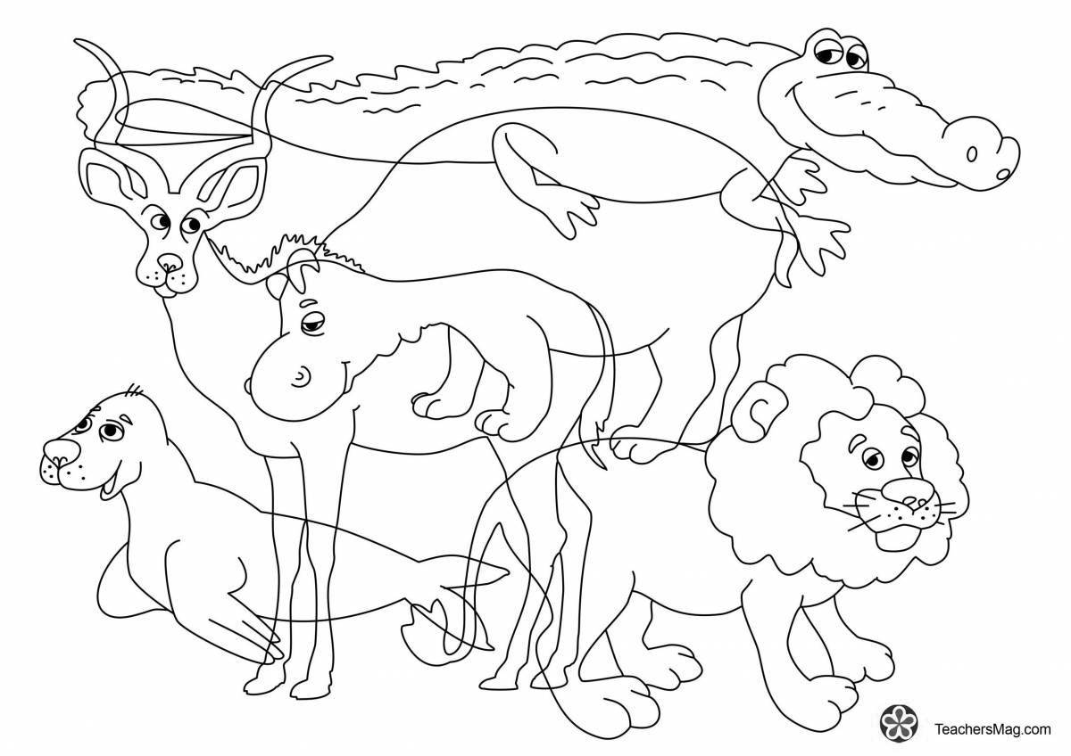Fun coloring animals of hot countries for children 5 years old