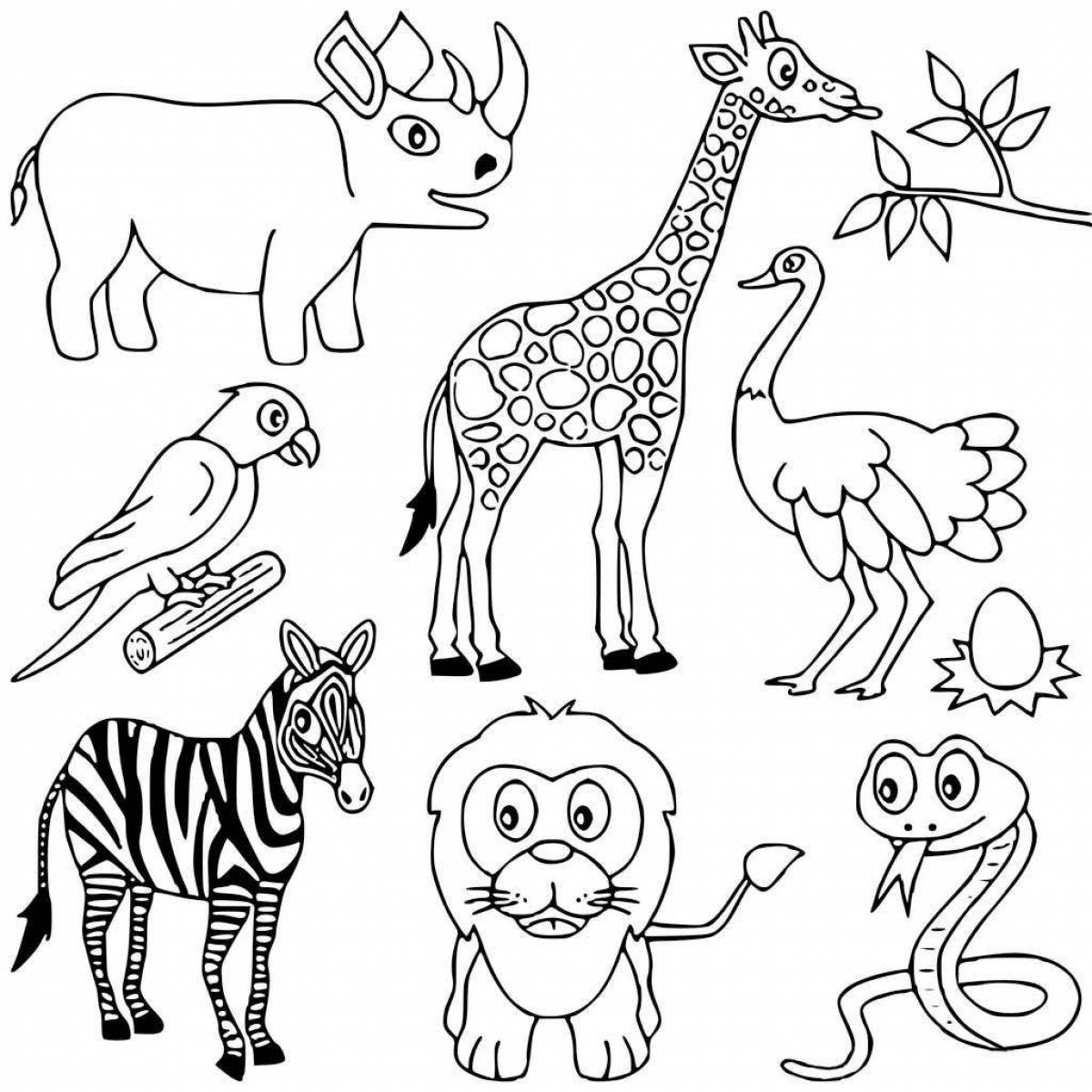 Sweet coloring animals of hot countries for children 5 years old