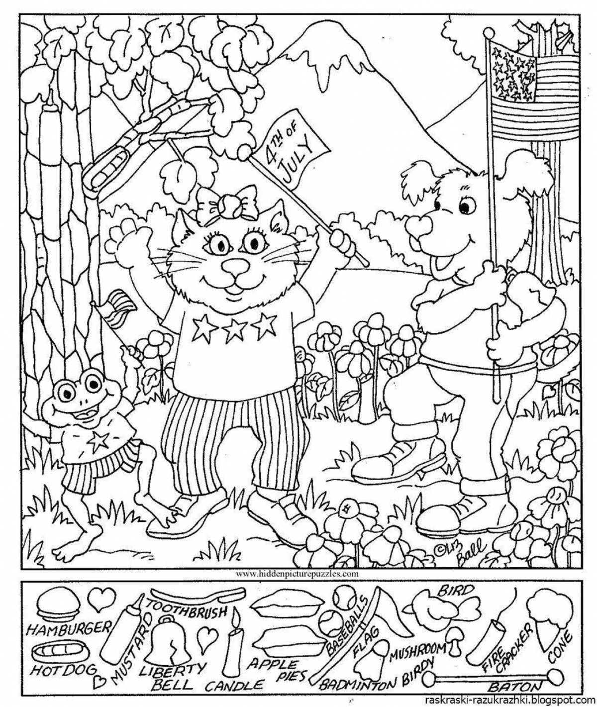 Color-crazy coloring page hidden objects