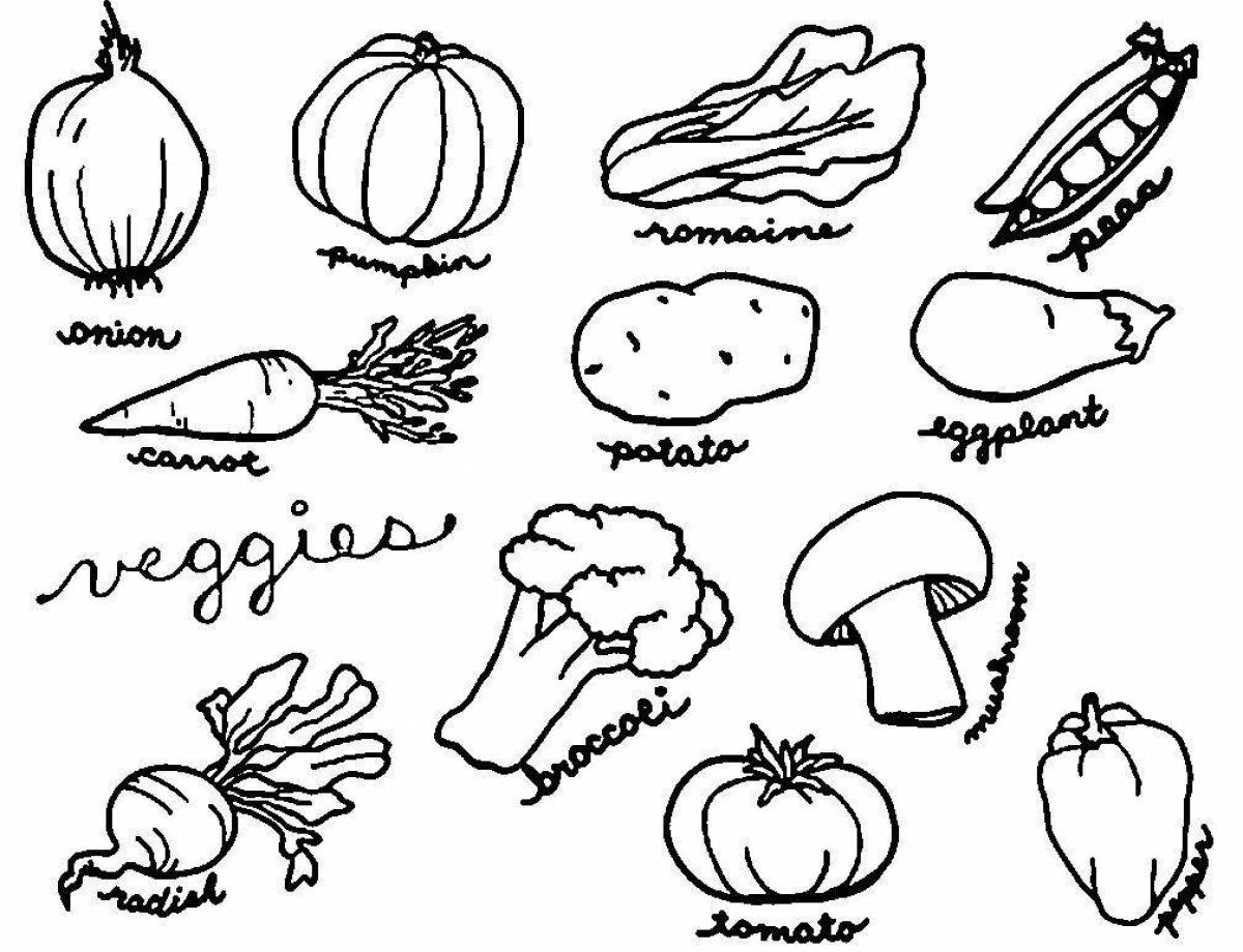 Colorful bright vegetable coloring book for kids