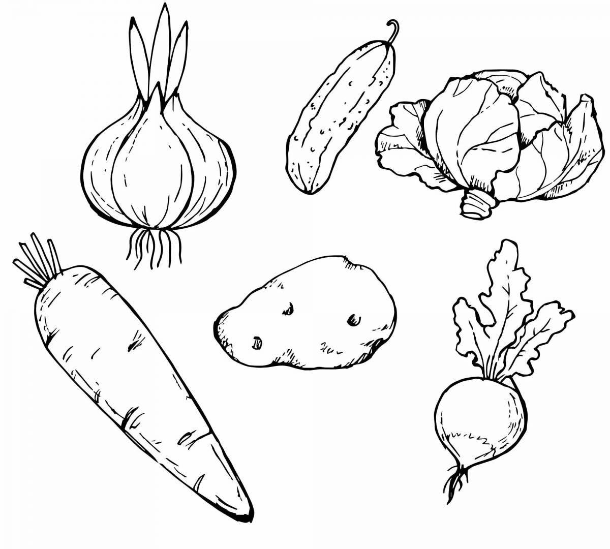 Colorful fun vegetable coloring book for kids
