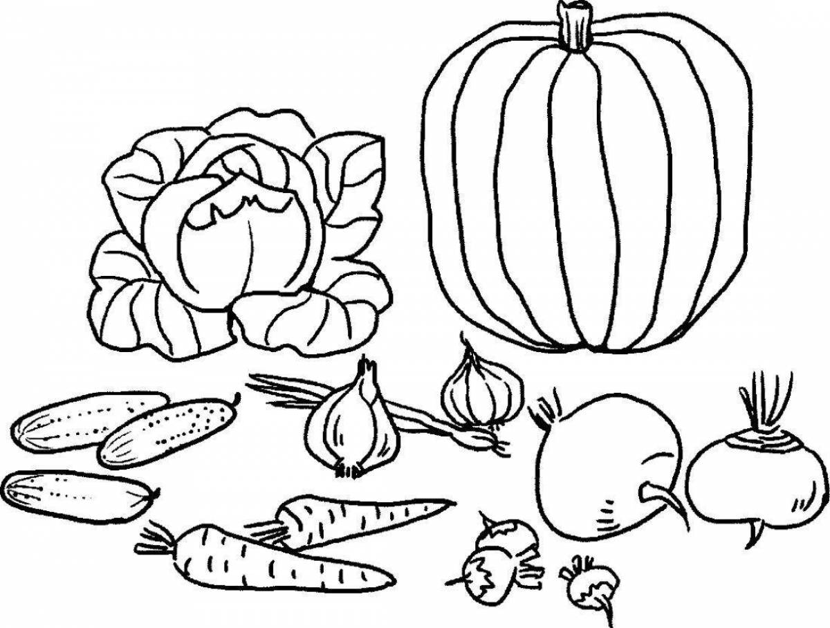 Colorful and playful vegetable coloring book for kids