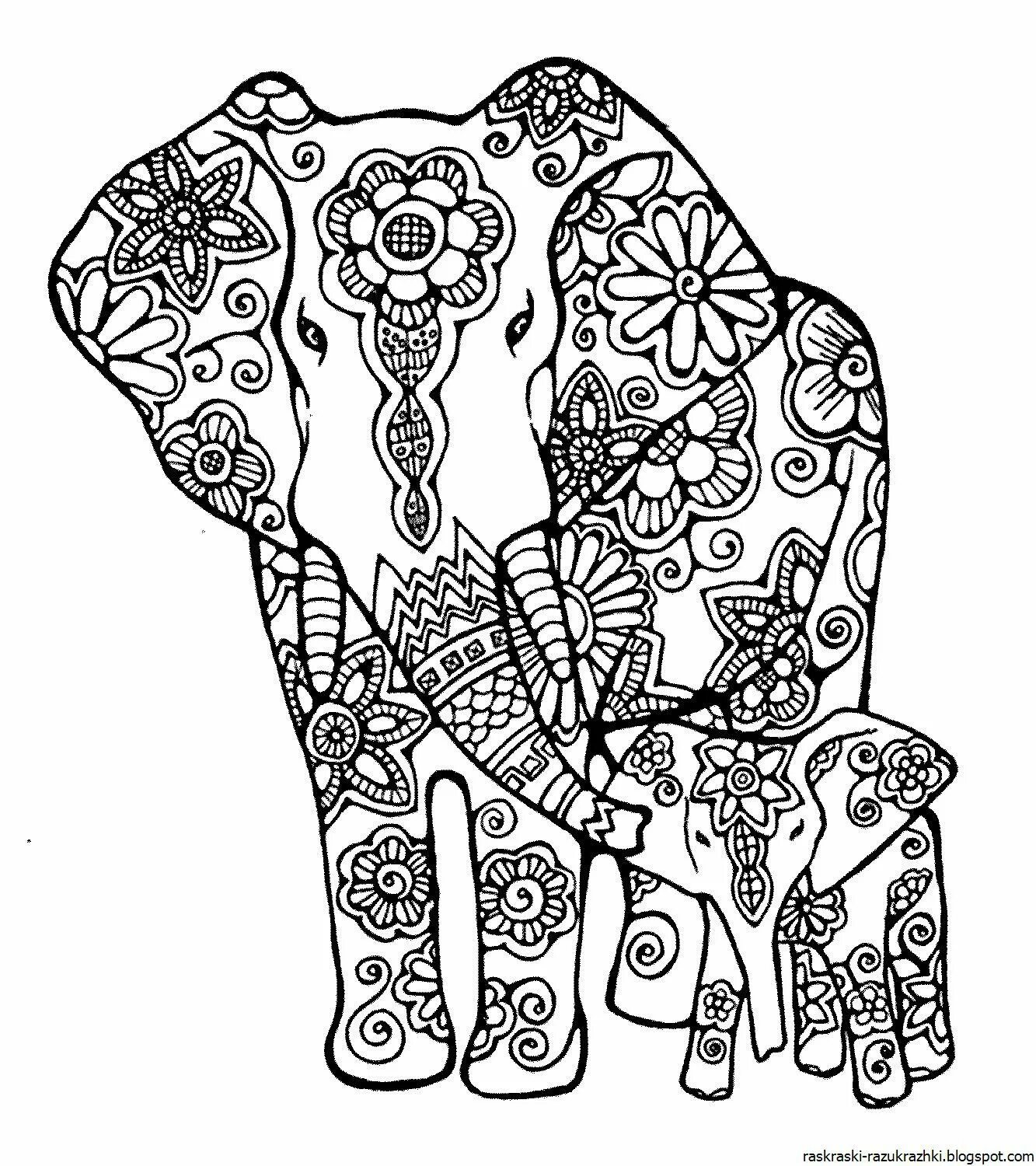 Раскраска арт терапия слон