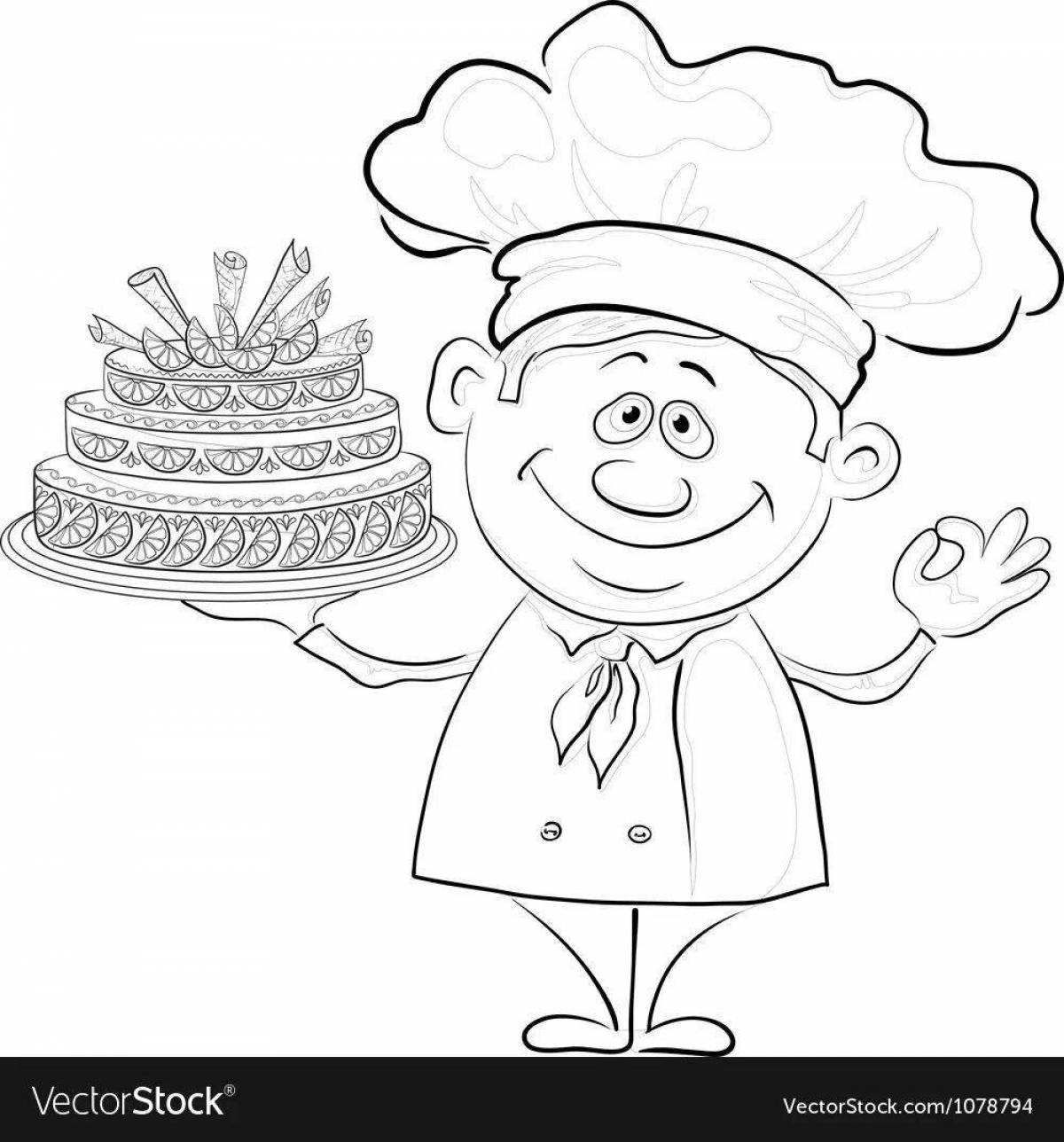 Colorful pastry chef coloring page
