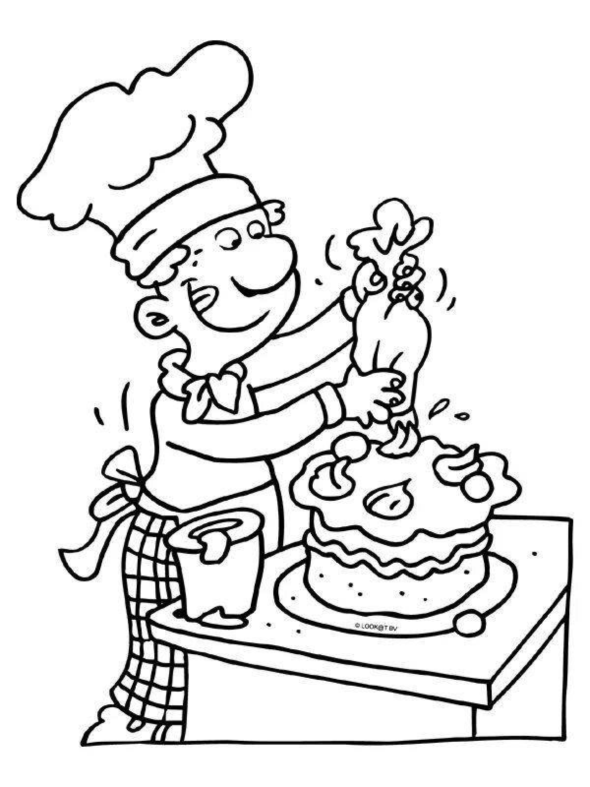 Delightful pastry chef coloring page