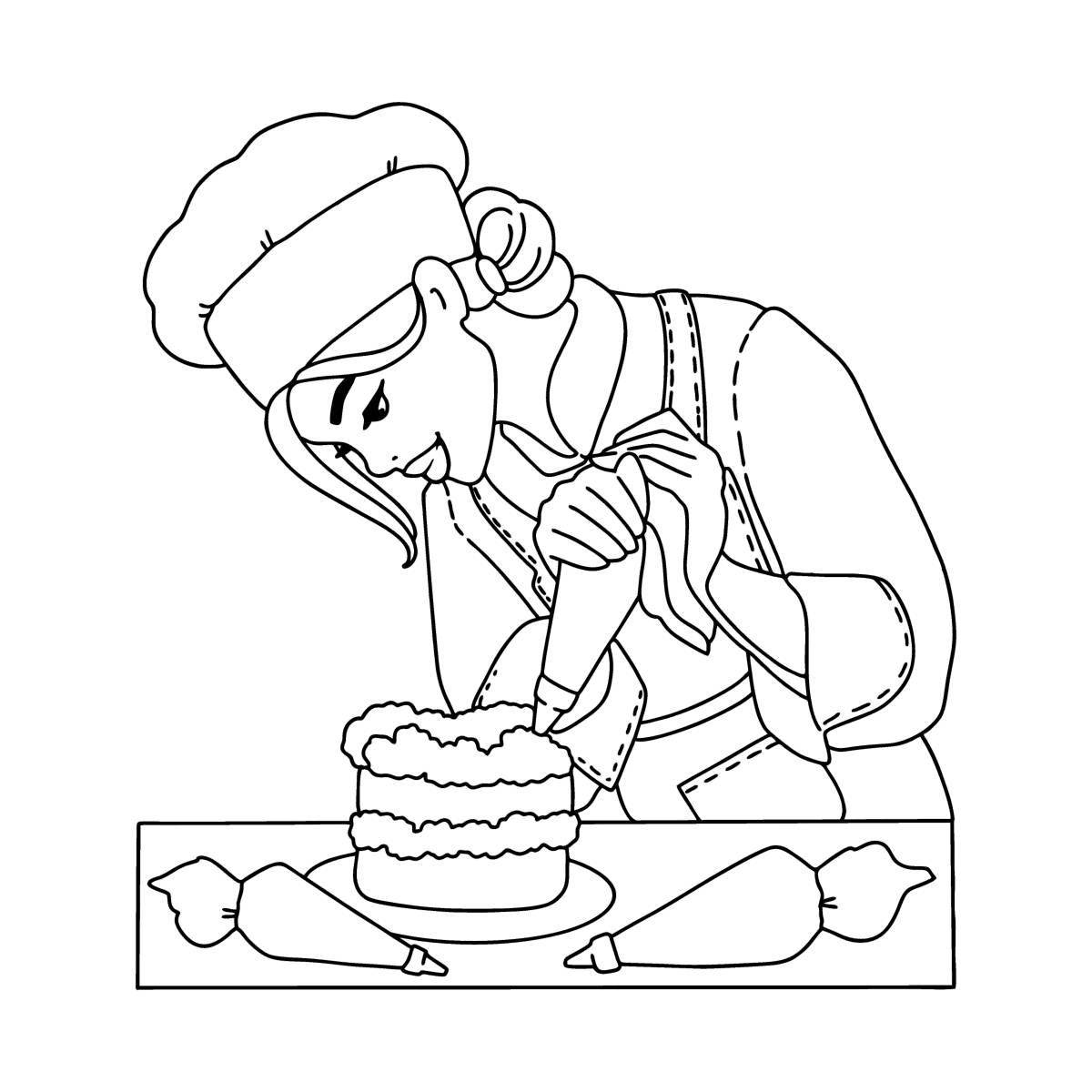 Playful pastry chef coloring page