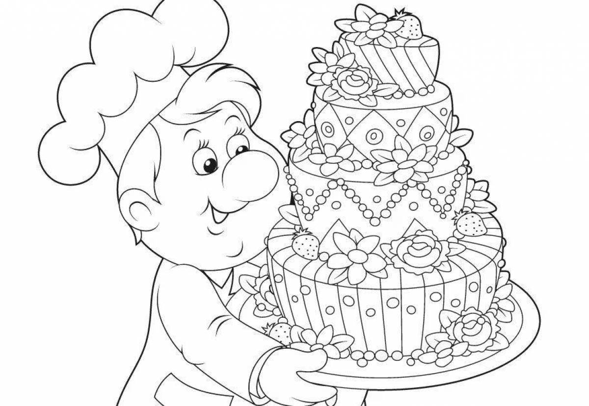 Раскраска кондитер с цветными брызгами