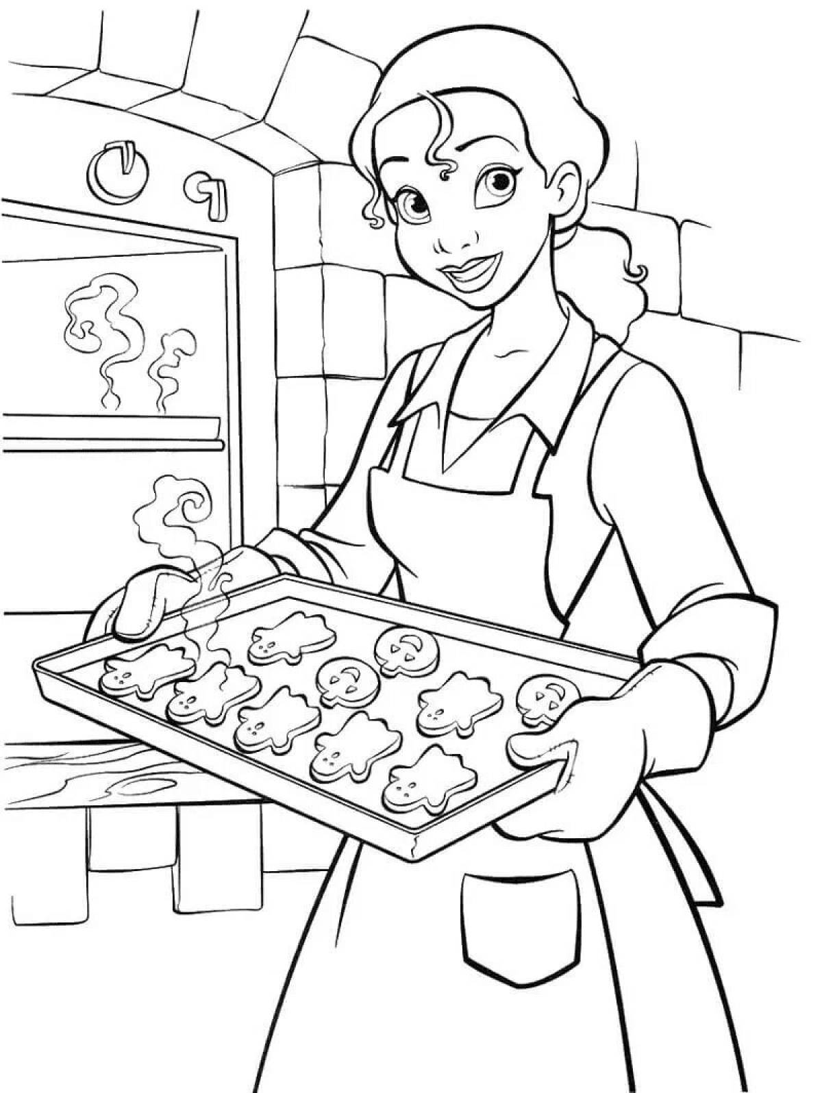 Colorful bright confectioner coloring page