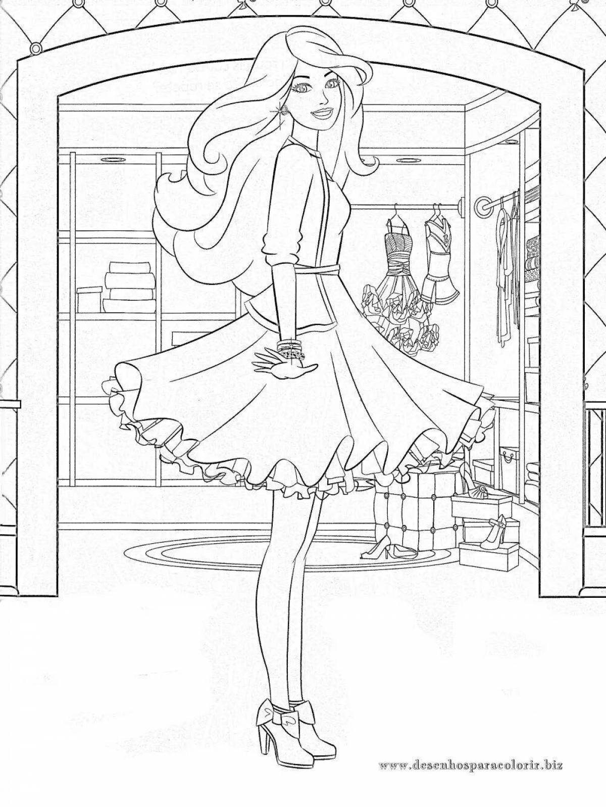 Coloring page joyful barbie with a projector