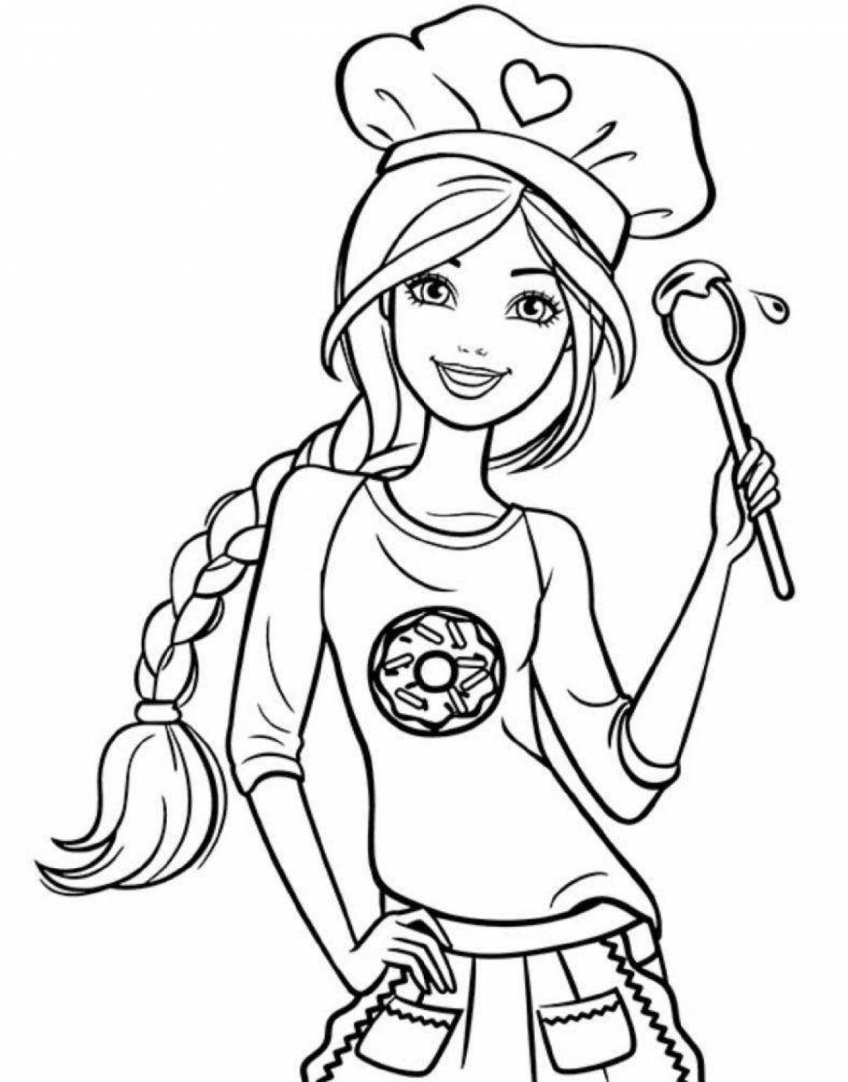 Colorful coloring page with barbie projector
