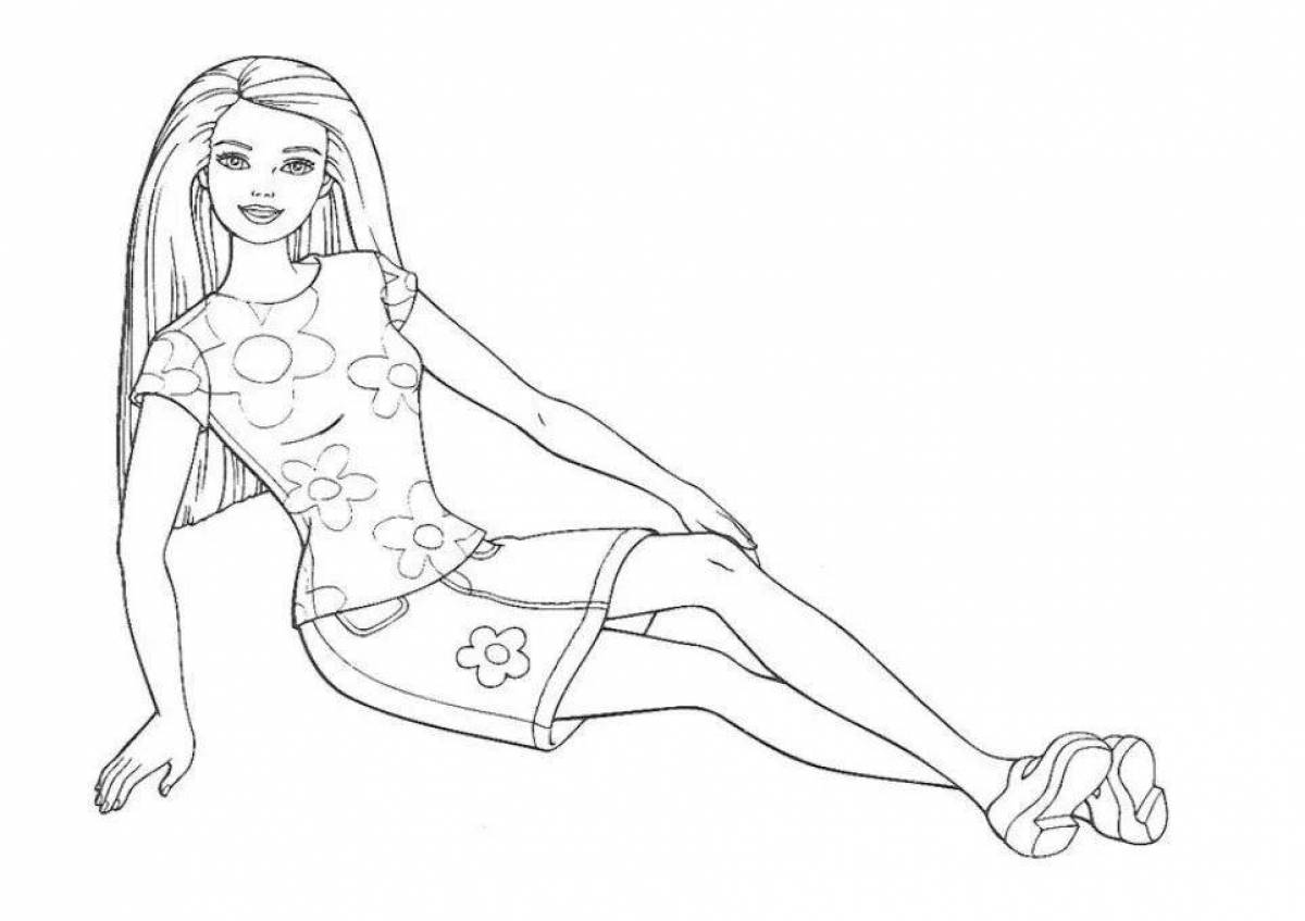 Coloring page charming barbie with a projector
