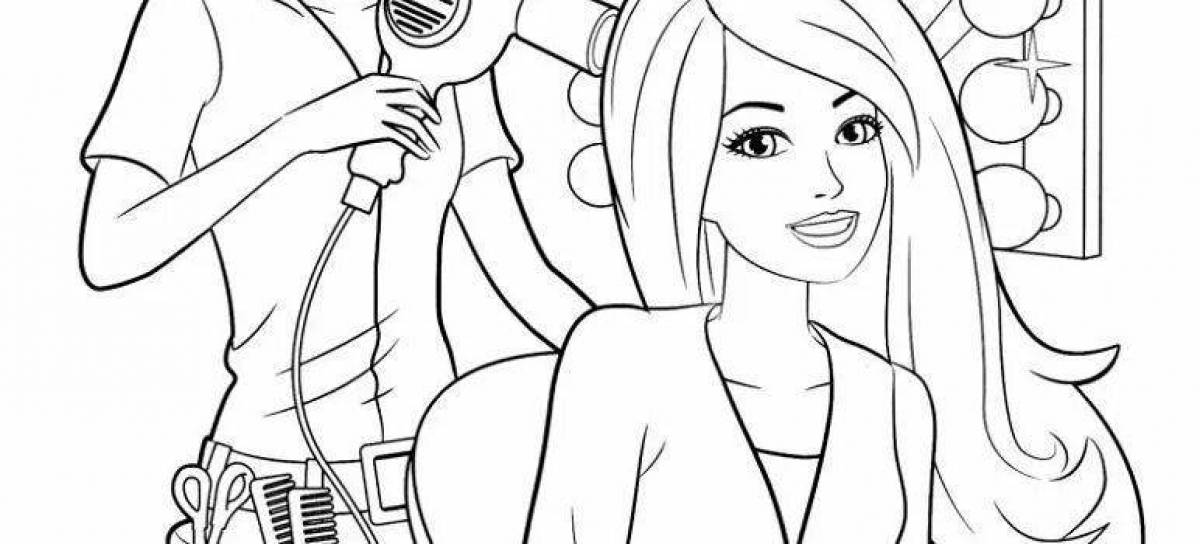 Playful coloring page with barbie projector