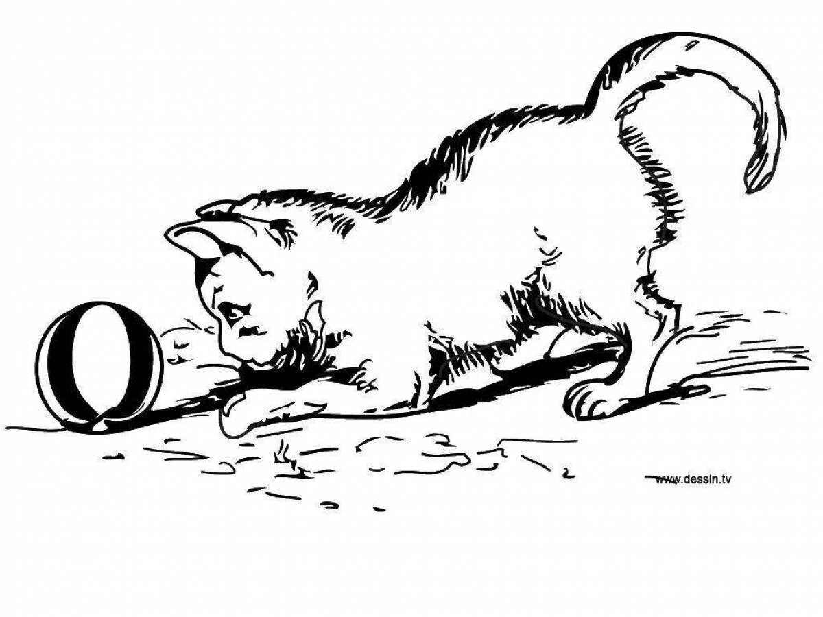 Котенок с мячиком раскраска