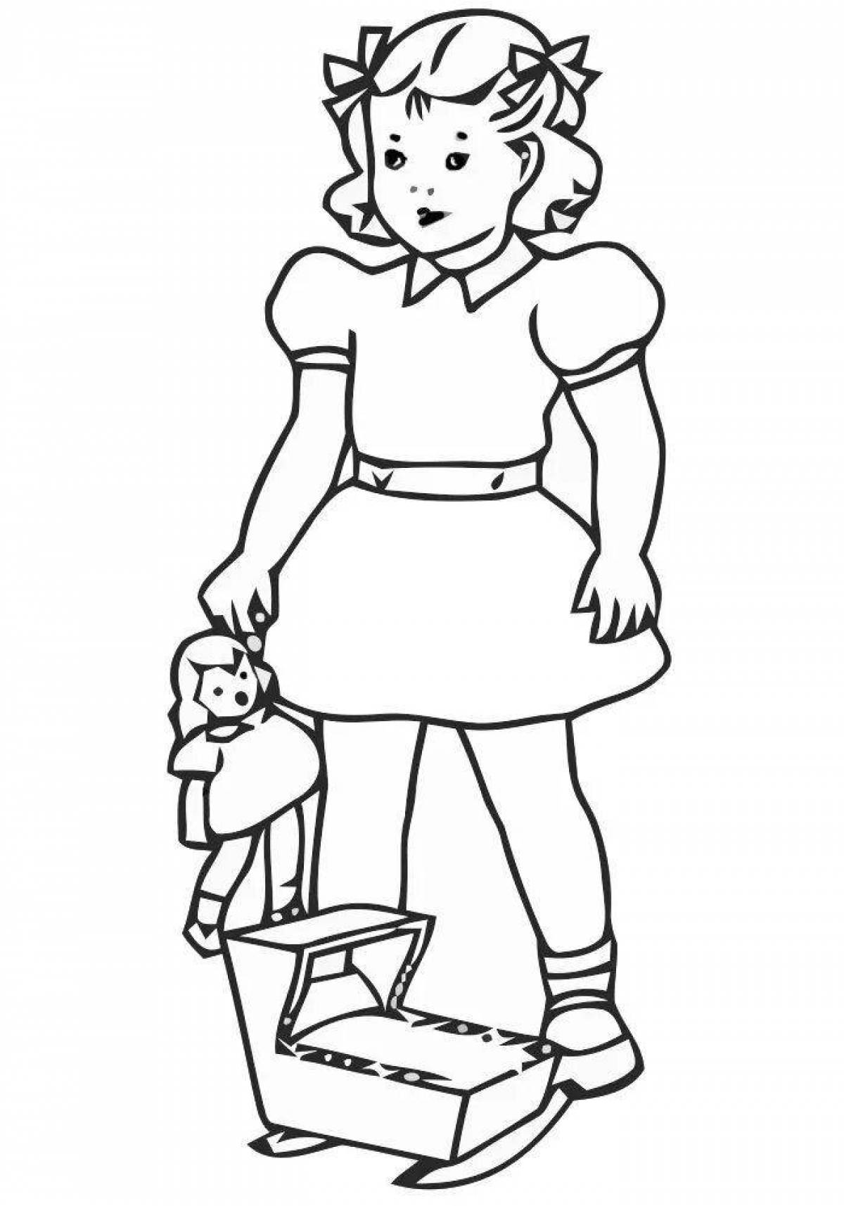 Раскраска девочка с куклой в руках