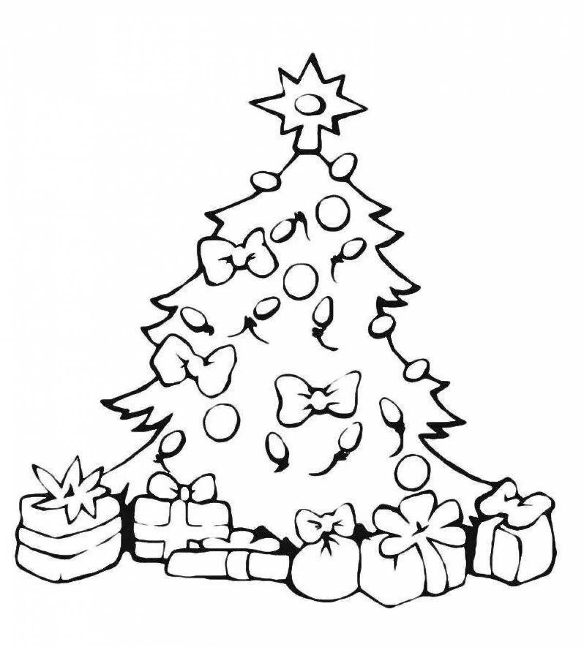 Exuberant Christmas tree with gifts