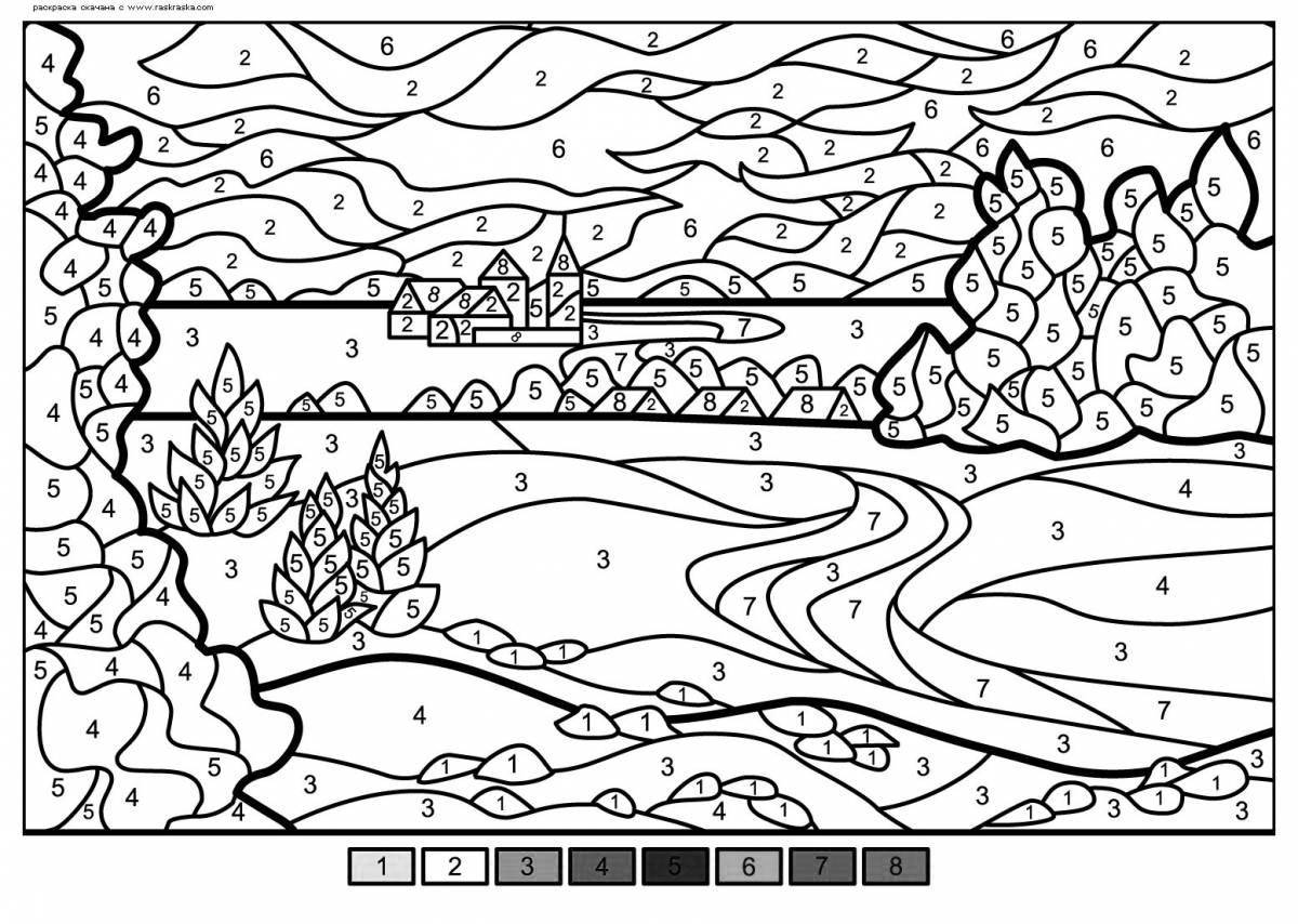 Color-filled hey color by numbers coloring page