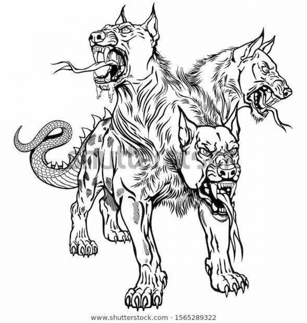 Colorful cerberus coloring page