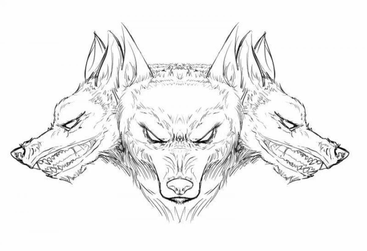 Detailed Cerberus coloring page