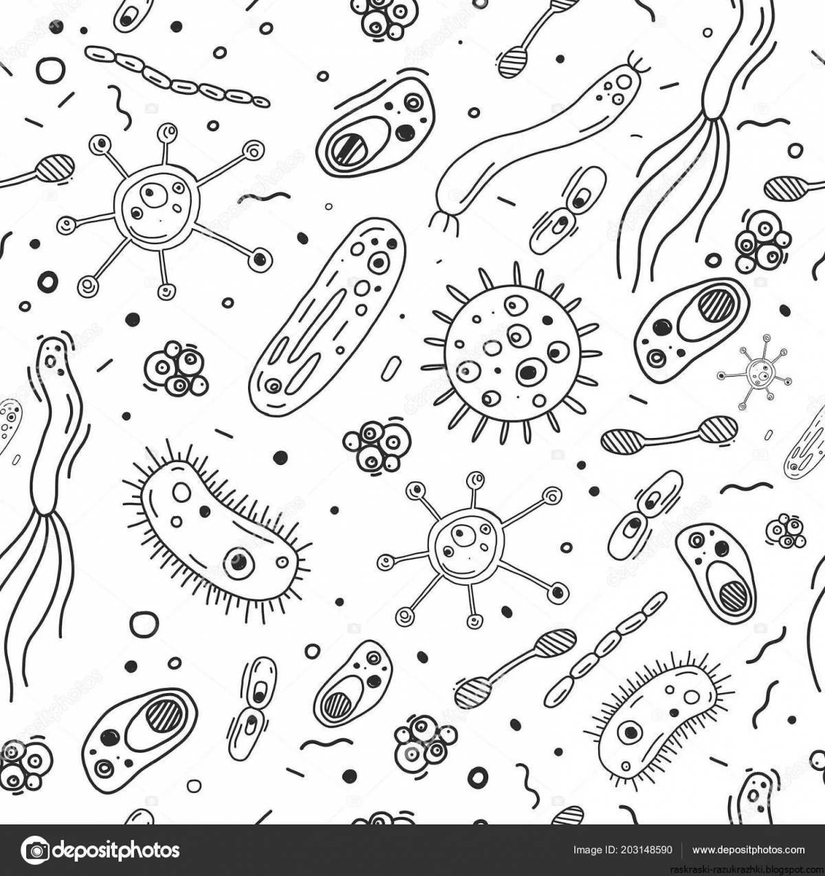 Красочная страница раскраски бактерий