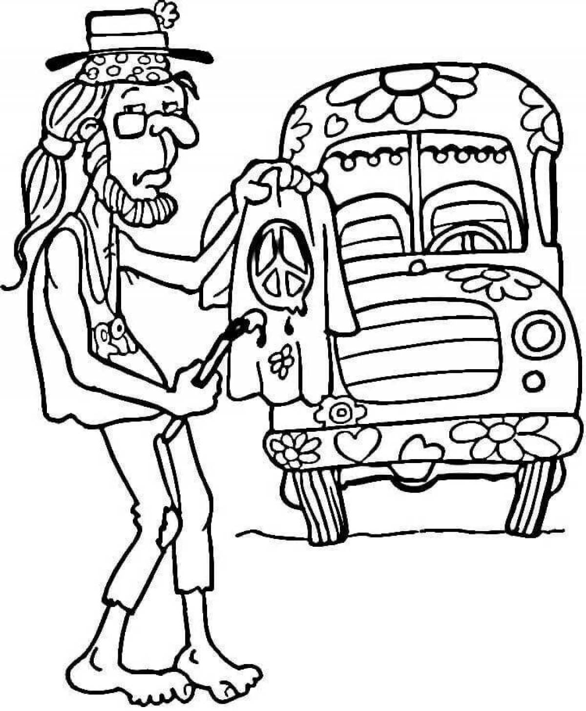 Colorful hippie coloring page
