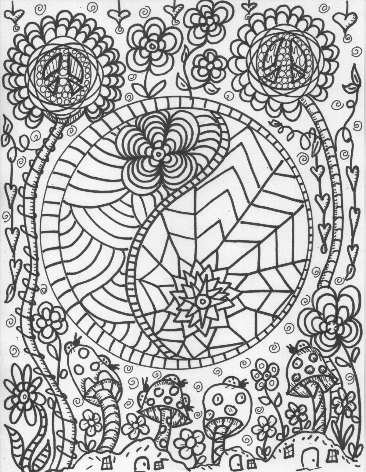Outrageous hippie coloring page