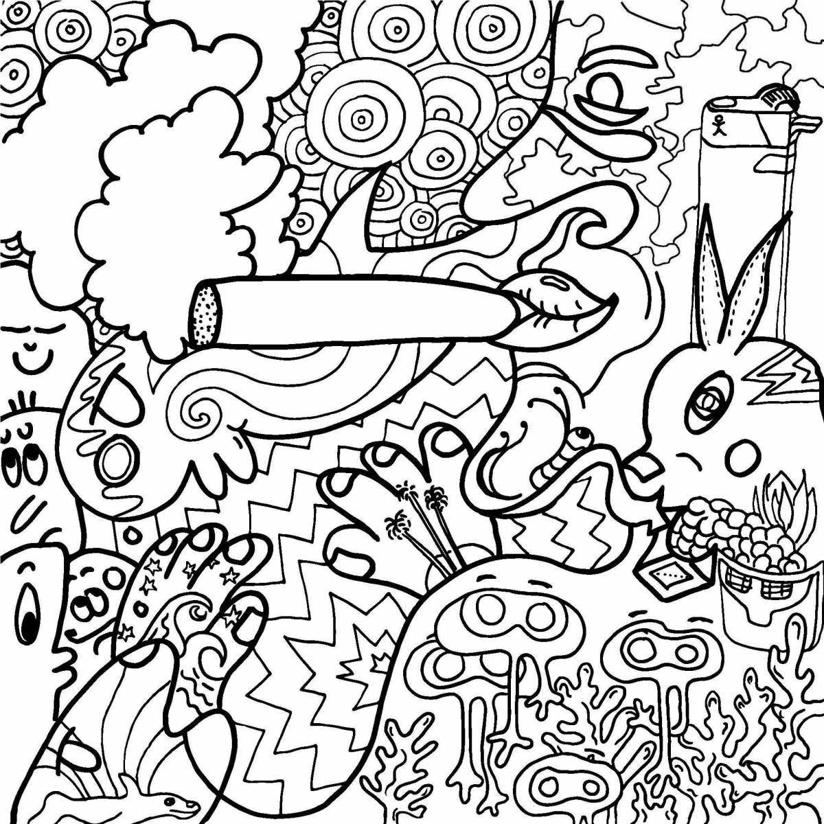 Hippie coloring book overloaded with color