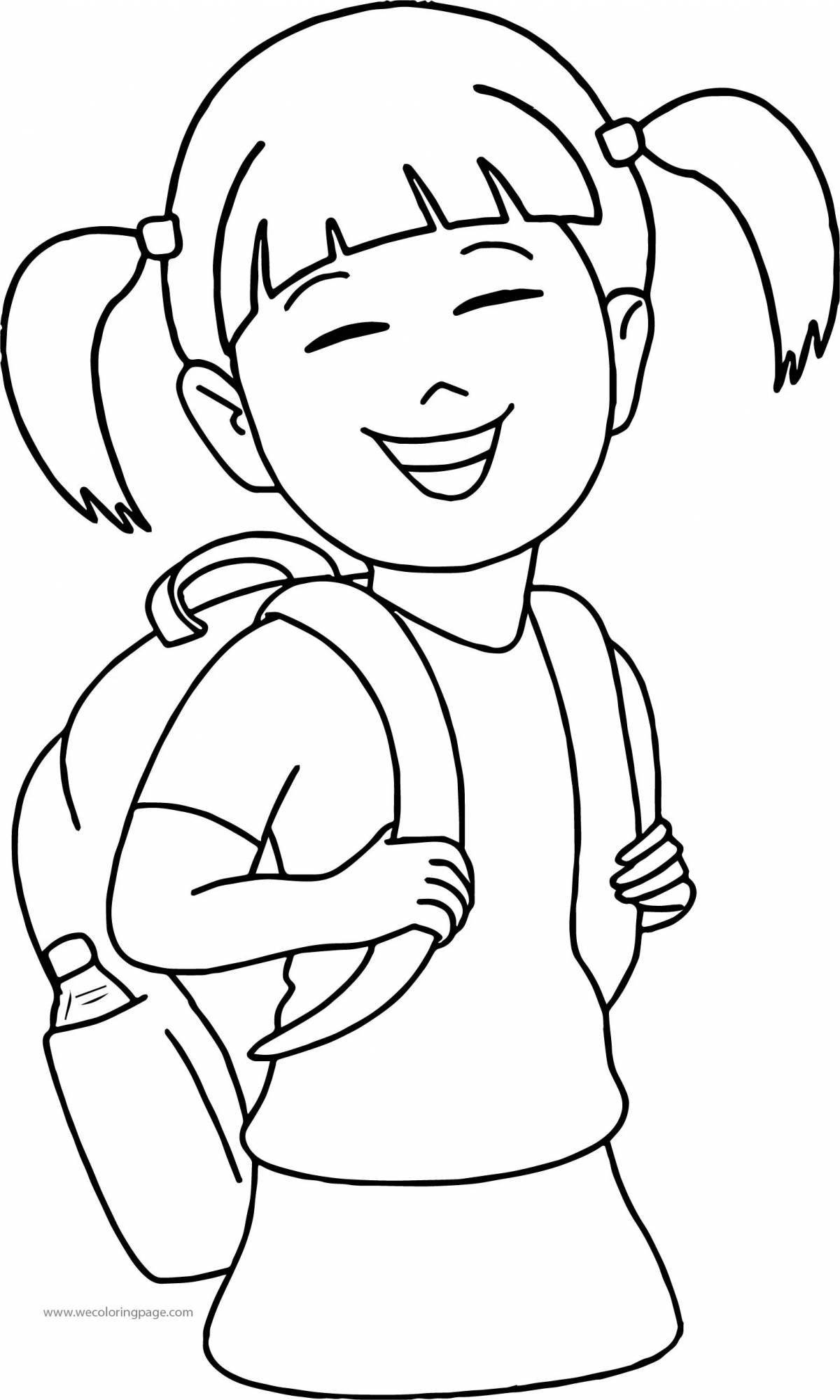 Coloring page cheerful schoolgirl