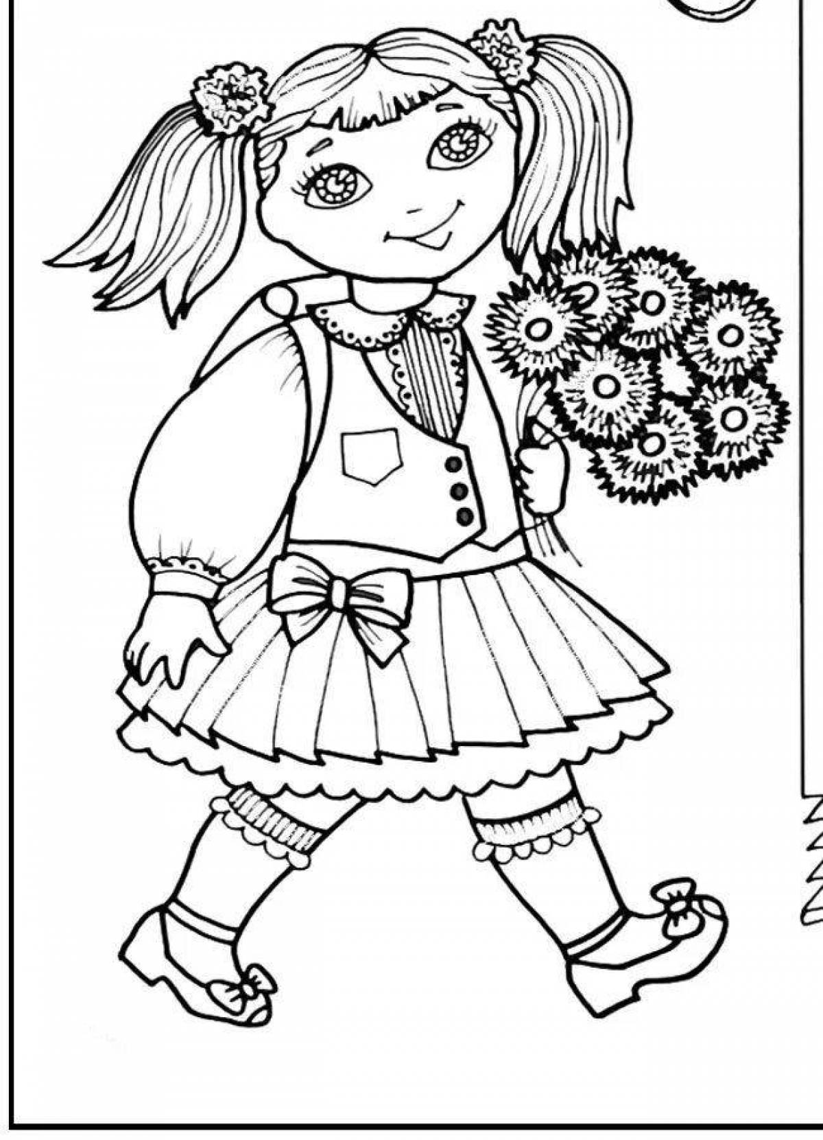 Coloring page happy schoolgirl
