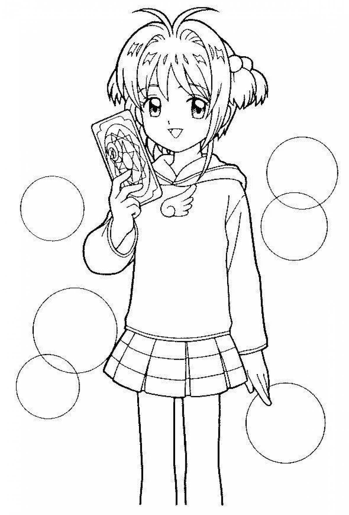 Smiling schoolgirl coloring page