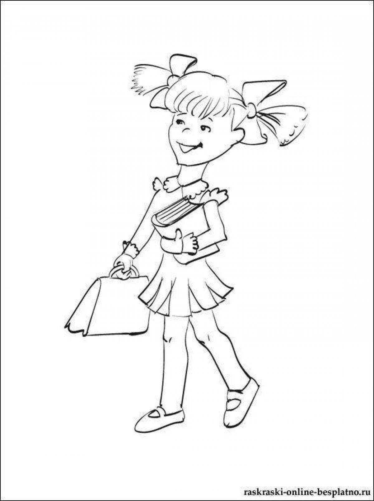 Coloring page energetic schoolgirl