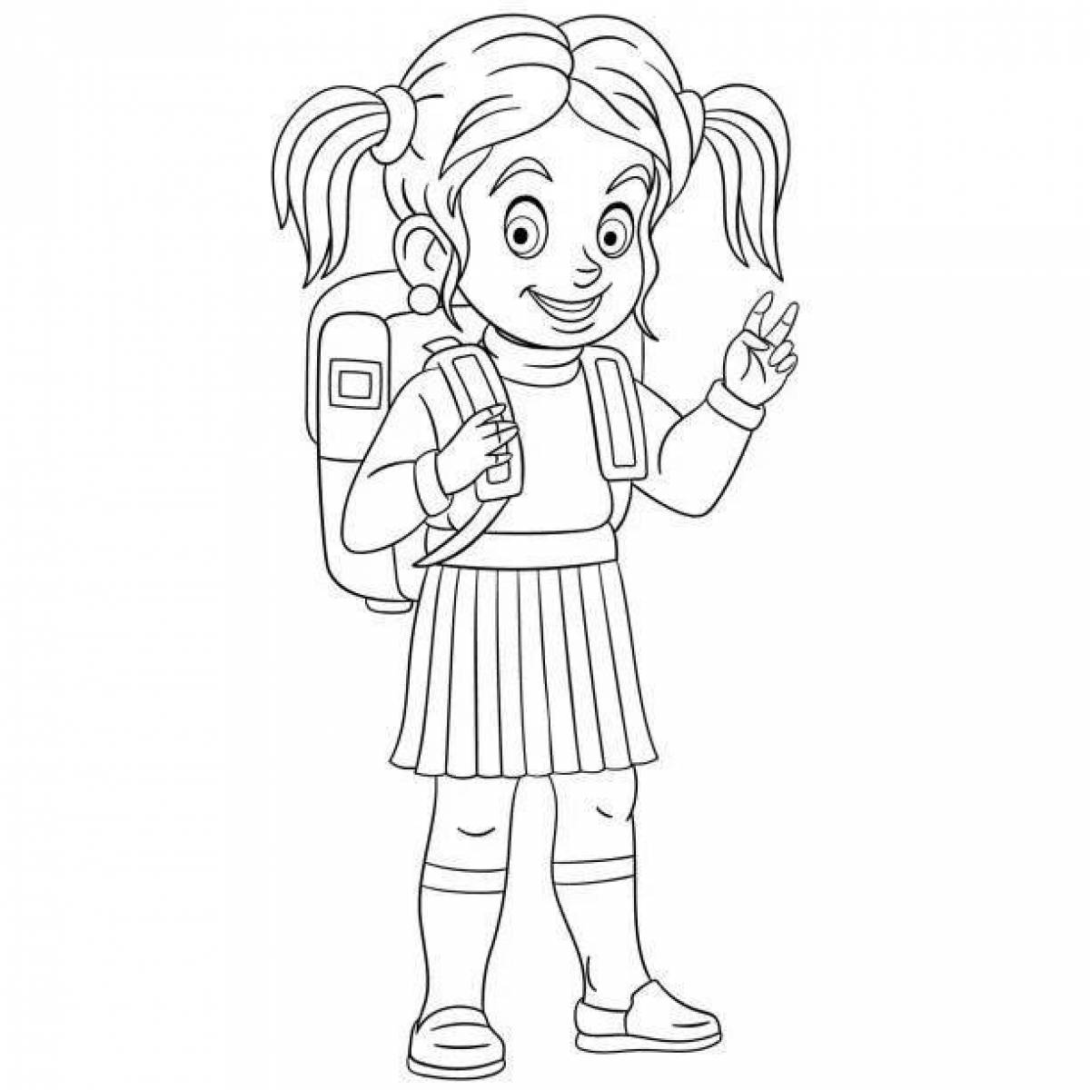 Animated schoolgirl coloring page