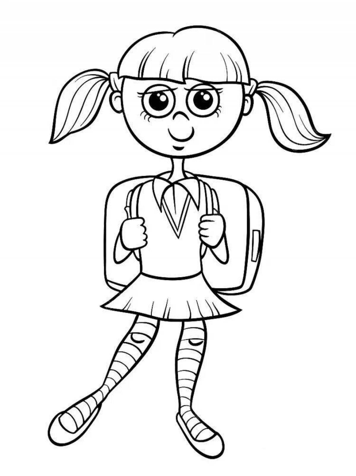 Coloring page playful schoolgirl