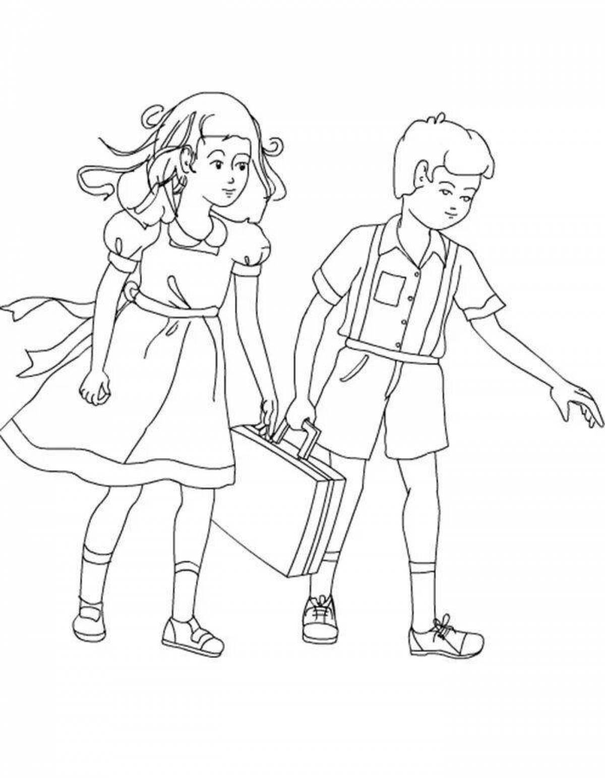 Coloring page charming schoolgirl