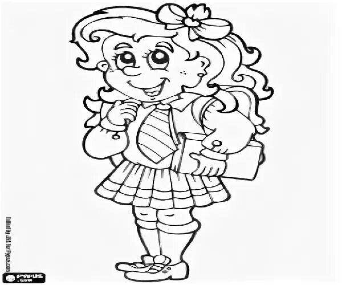 Coloring page funny schoolgirl