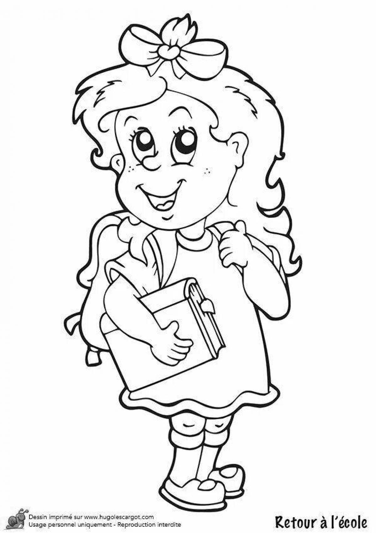 Coloring page excited schoolgirl
