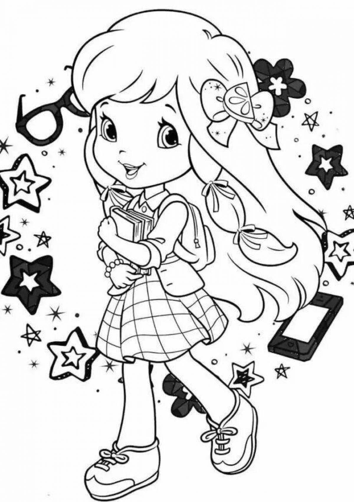 Coloring creative schoolgirl